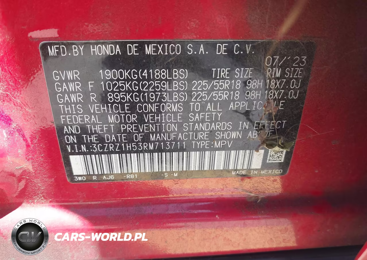 2024 Honda Hr-V 2Wd Sport-2Wd Sport W-O Bsi VIN:3CZRZ1H53RM713711 - 9