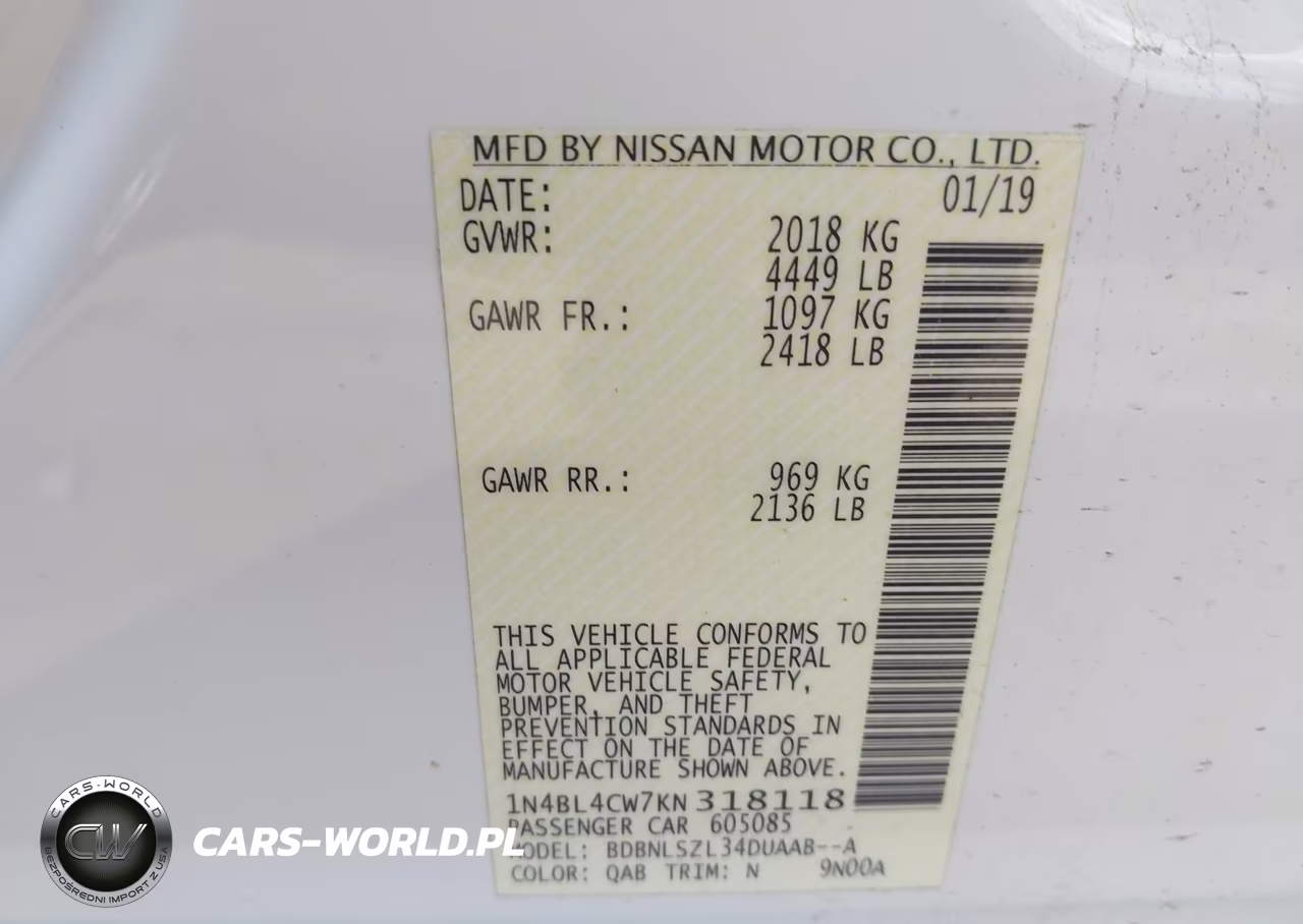 2019 Nissan Altima 2.5 Sr VIN:1N4BL4CW7KN318118 - 9