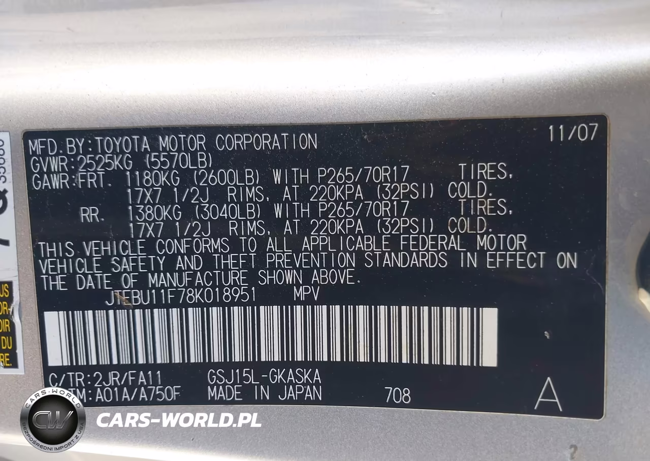2008 Toyota Fj Cruiser VIN:JTEBU11F78K018951 - 9