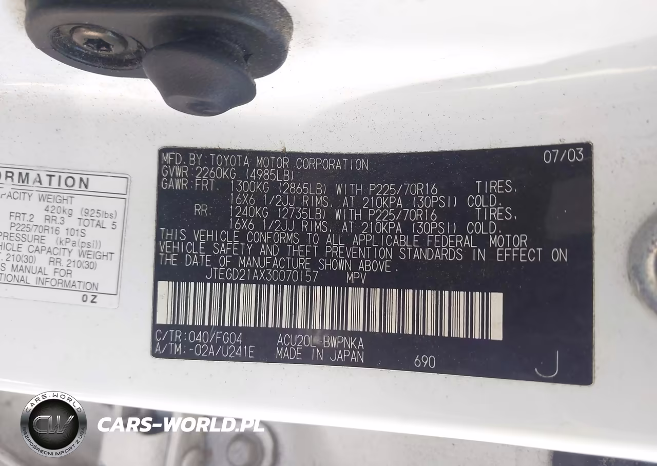 2003 Toyota Highlander VIN:JTEGD21AX30070157 - 9