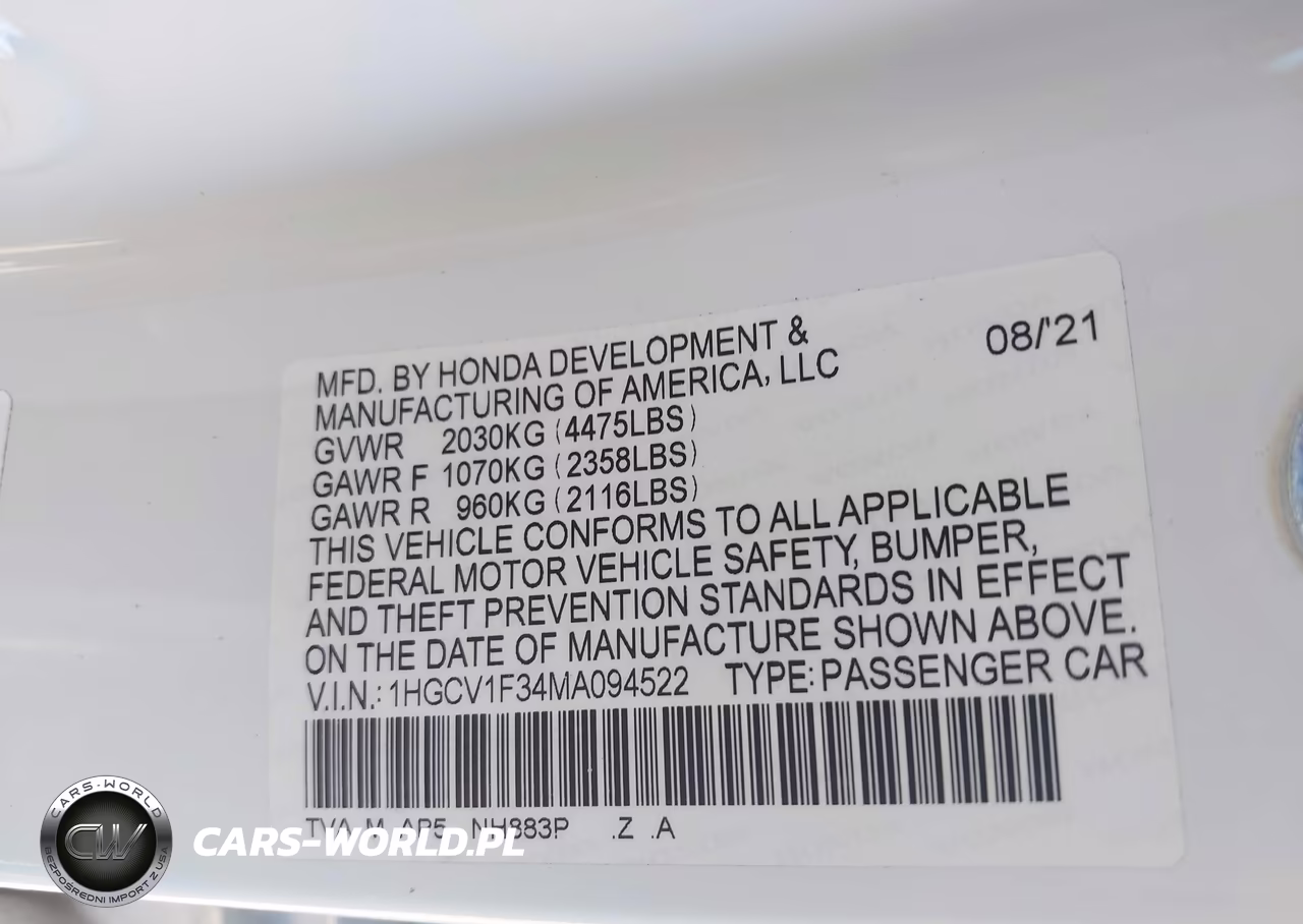 2021 Honda Accord Sport VIN:1HGCV1F34MA094522 - 9