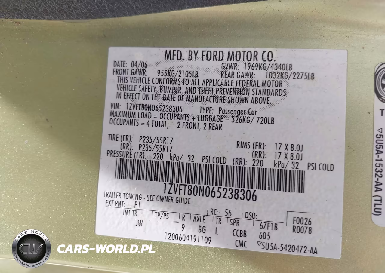 2006 Ford Mustang V6 VIN:1ZVFT80N065238306 - 9