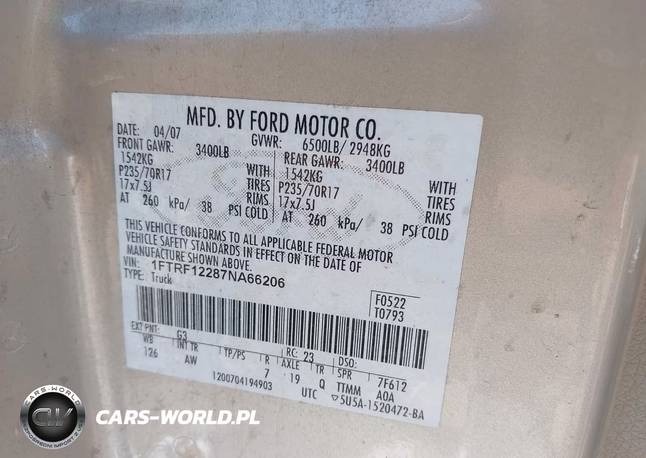 2007 Ford F-150 Stx-Xl-Xlt VIN:1FTRF12287NA66206 - 9