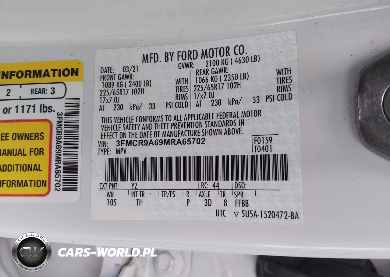 2021 Ford Bronco Sport VIN:3FMCR9A69MRA65702 - 9