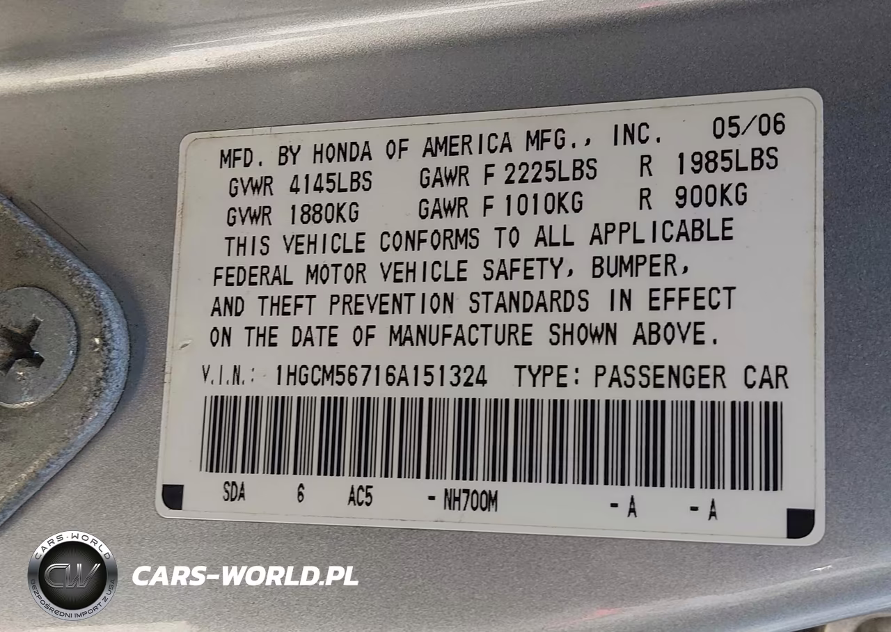 2006 Honda Accord 2.4 Ex VIN:1HGCM56716A151324 - 9