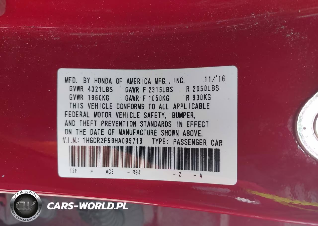 2017 Honda Accord Sport VIN:1HGCR2F59HA095716 - 9