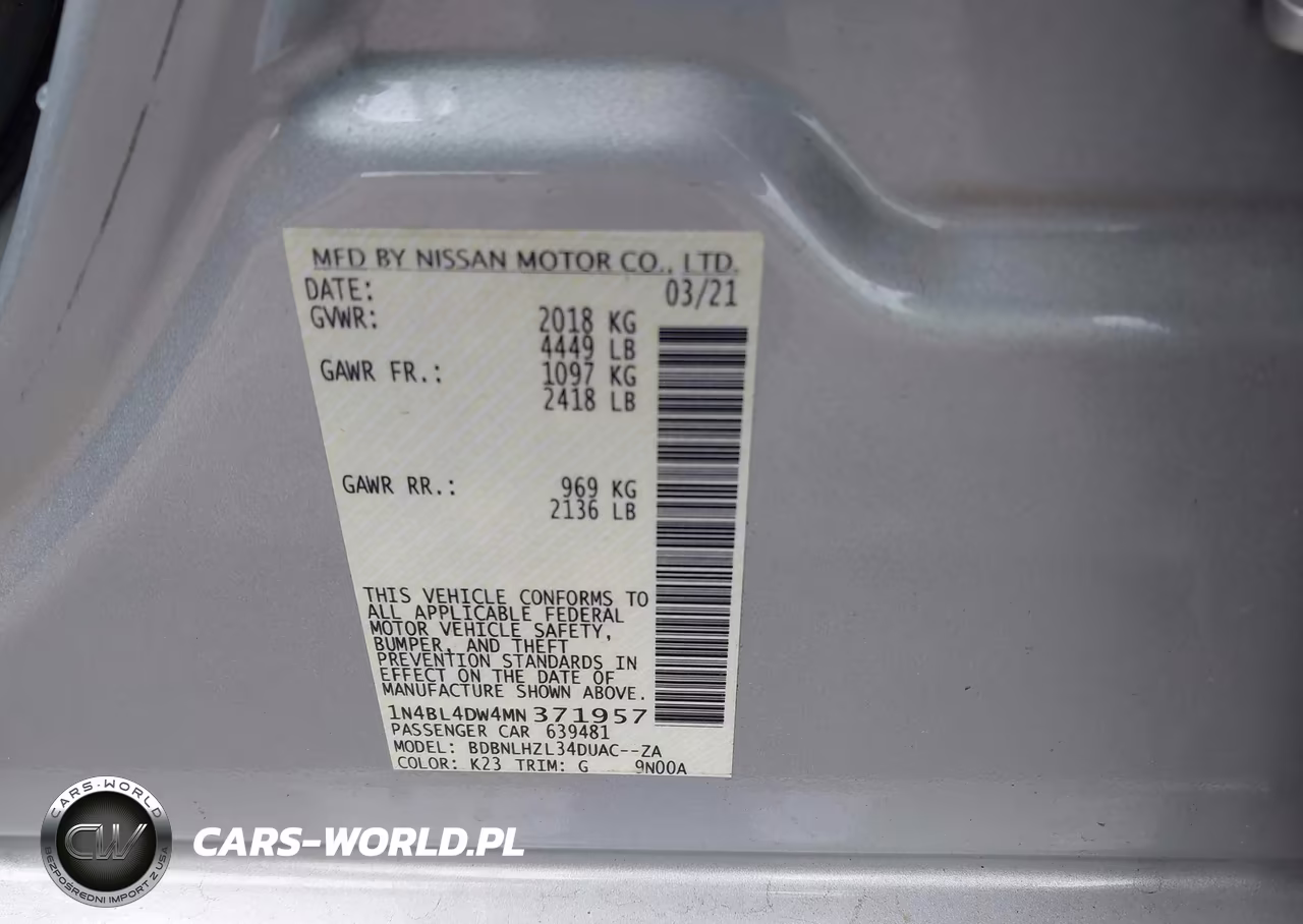 2021 Nissan Altima Sv Intelligent Awd VIN:1N4BL4DW4MN371957 - 9