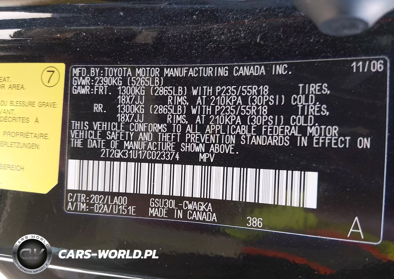 2007 Lexus Rx 350 VIN:2T2GK31U17C023374 - 9