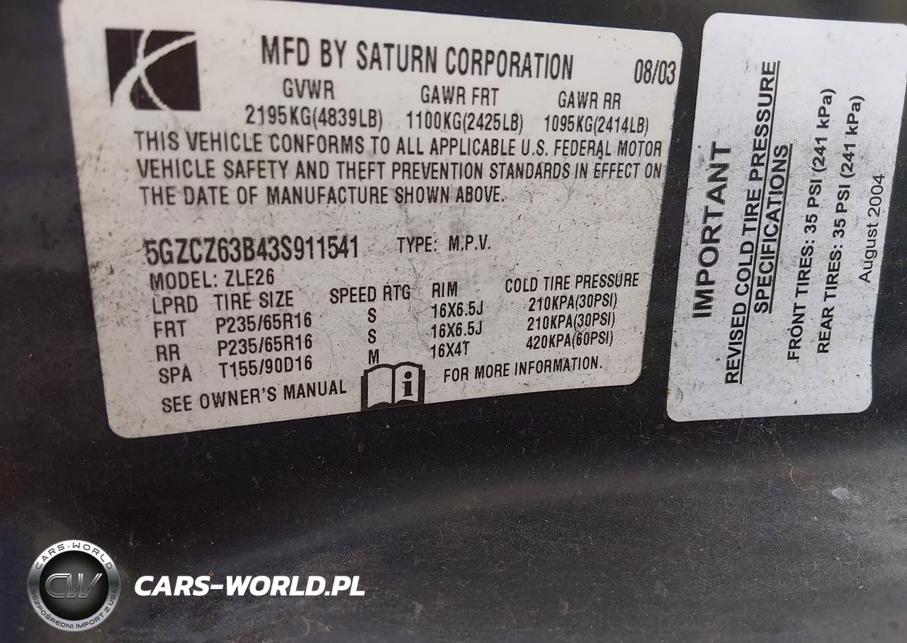 2003 Saturn Vue V6 VIN:5GZCZ63B43S911541 - 9