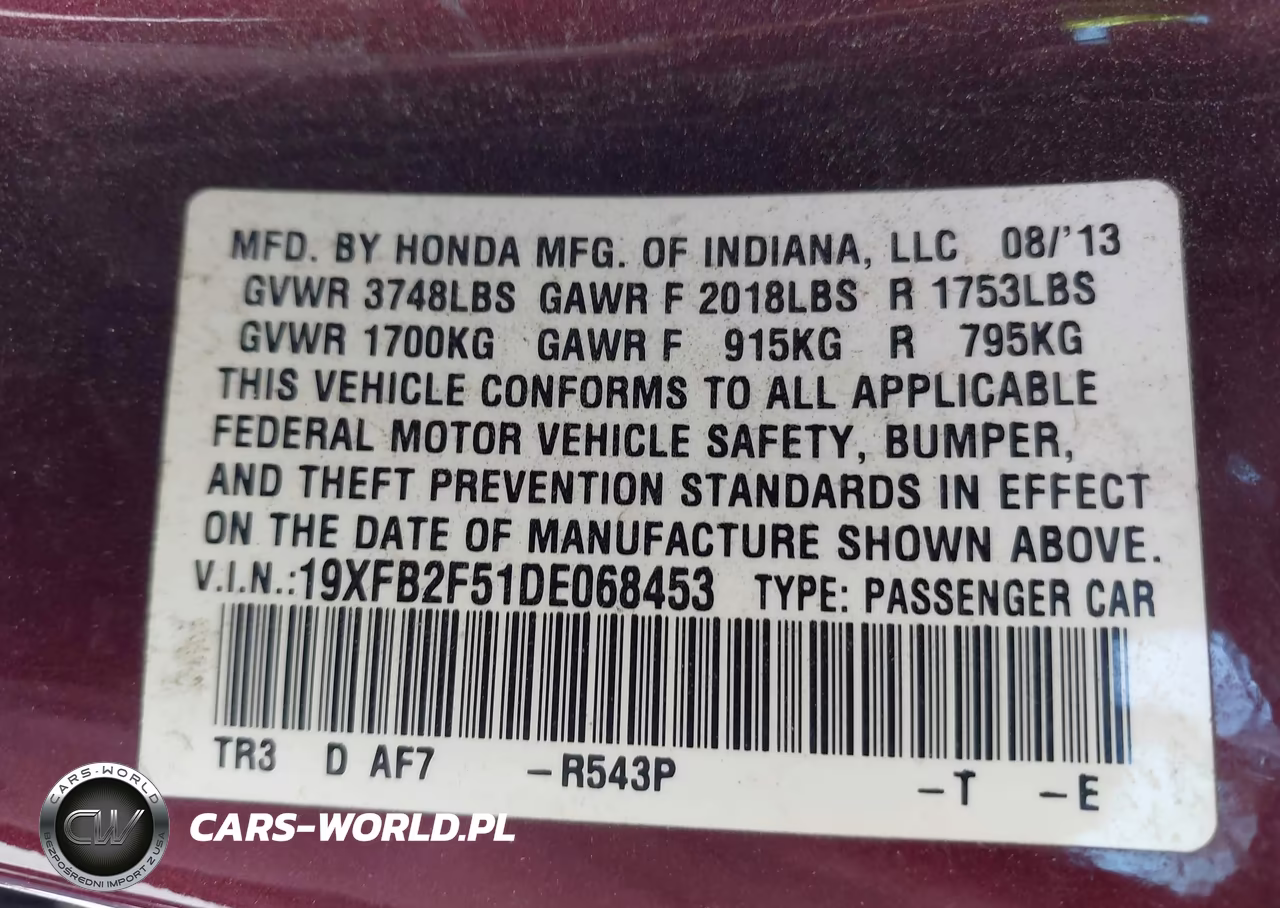 2013 Honda Civic Lx VIN:19XFB2F51DE068453 - 9