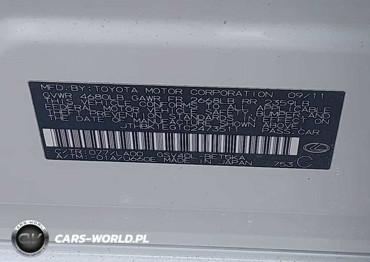 2012 Lexus Es 350 VIN:JTHBK1EG1C2473511 - 9