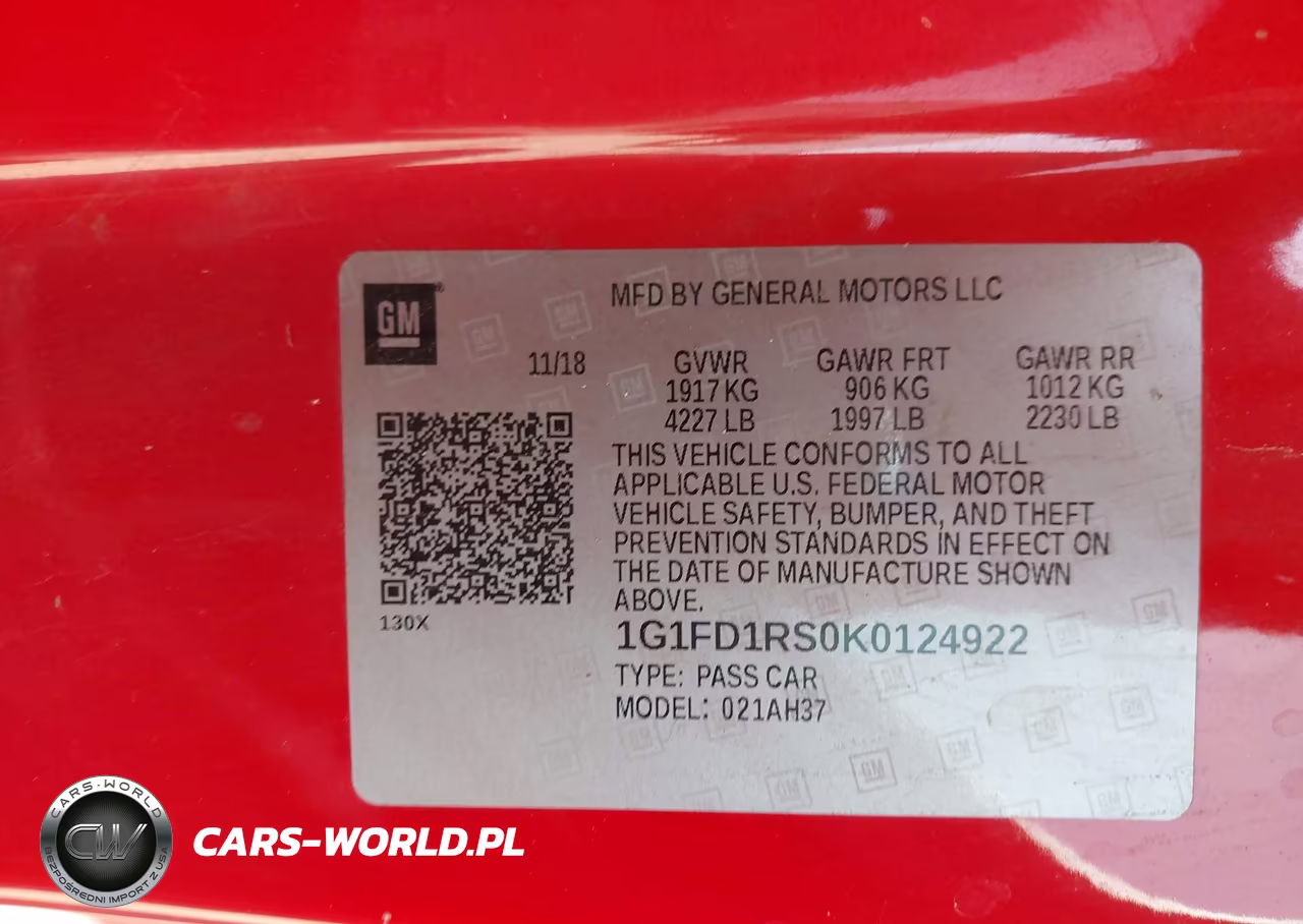 2019 Chevrolet Camaro 2Lt VIN:1G1FD1RS0K0124922 - 9