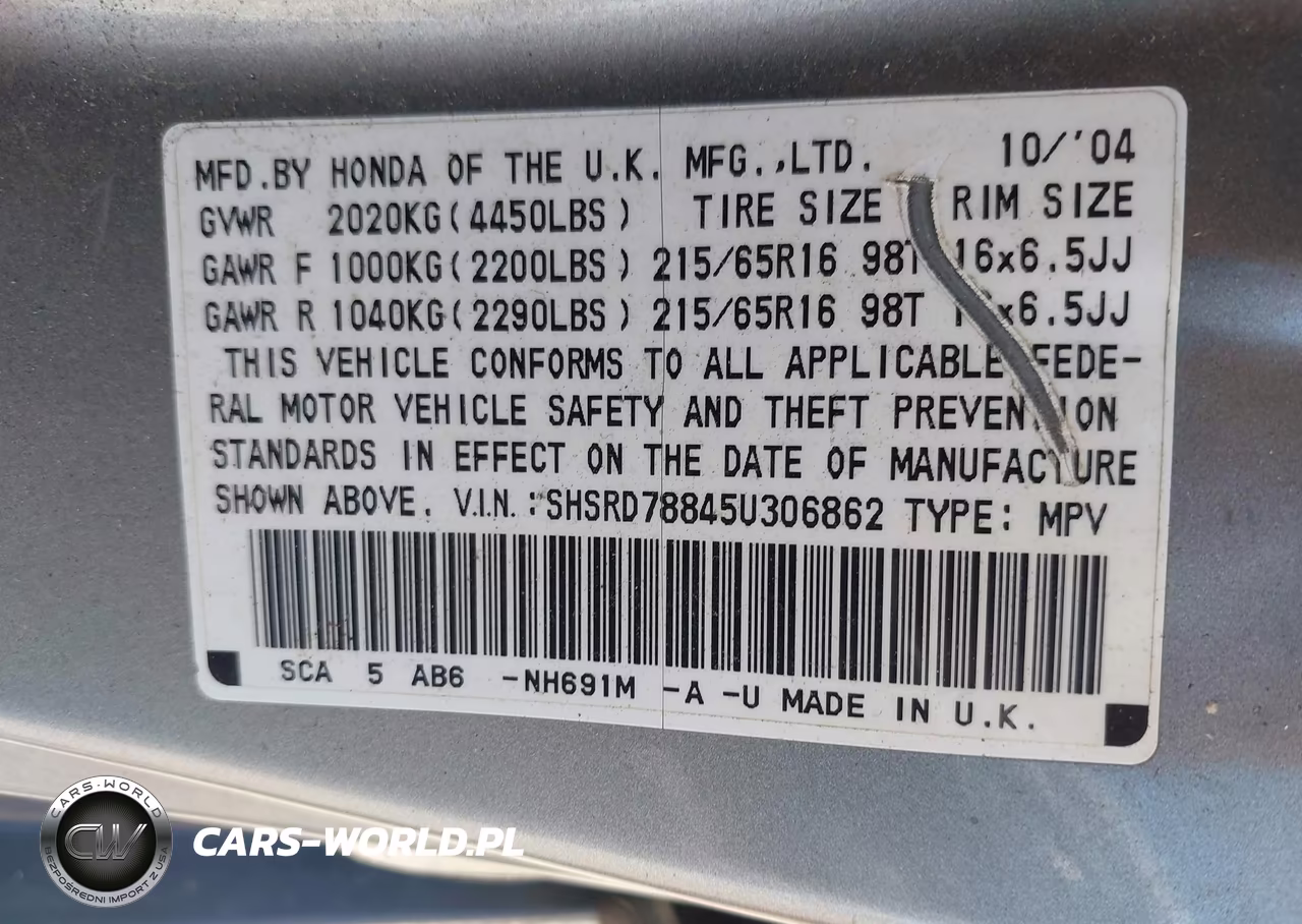 2005 Honda Cr-V Ex VIN:SHSRD78845U306862 - 9