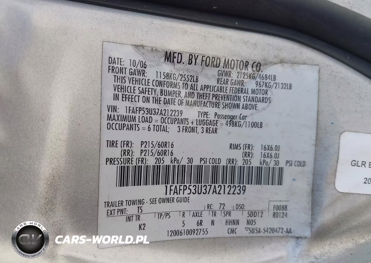 2007 Ford Taurus Se VIN:1FAFP53U37A212239 - 9