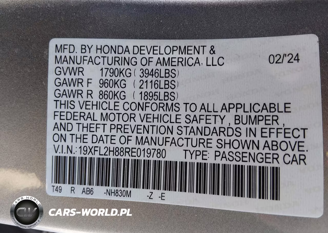 2024 Honda Civic Sport VIN:19XFL2H88RE019780 - 9