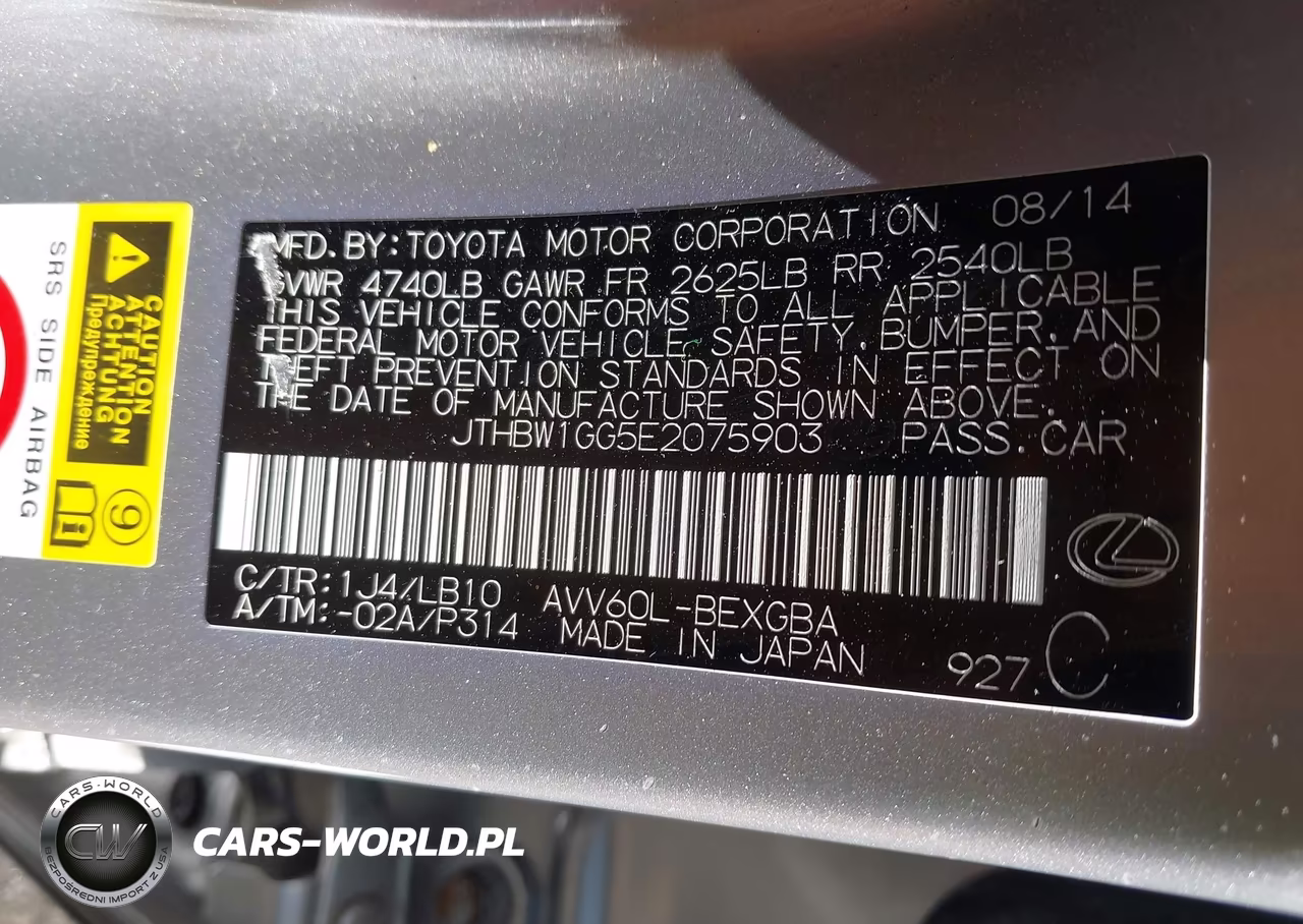 2014 Lexus Es 300H VIN:JTHBW1GG5E2075903 - 9