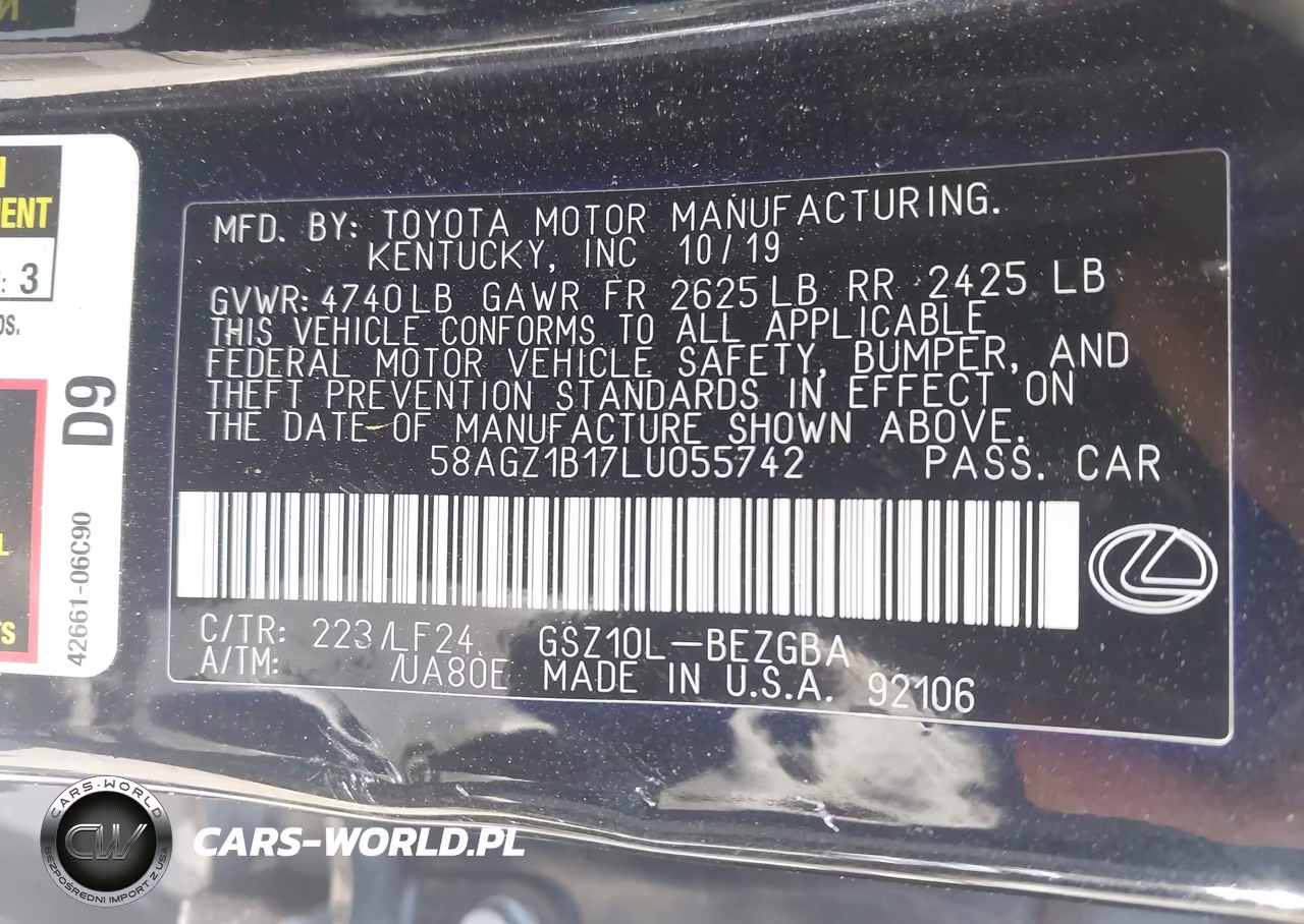 2020 Lexus Es 350 F Sport VIN:58AGZ1B17LU055742 - 9