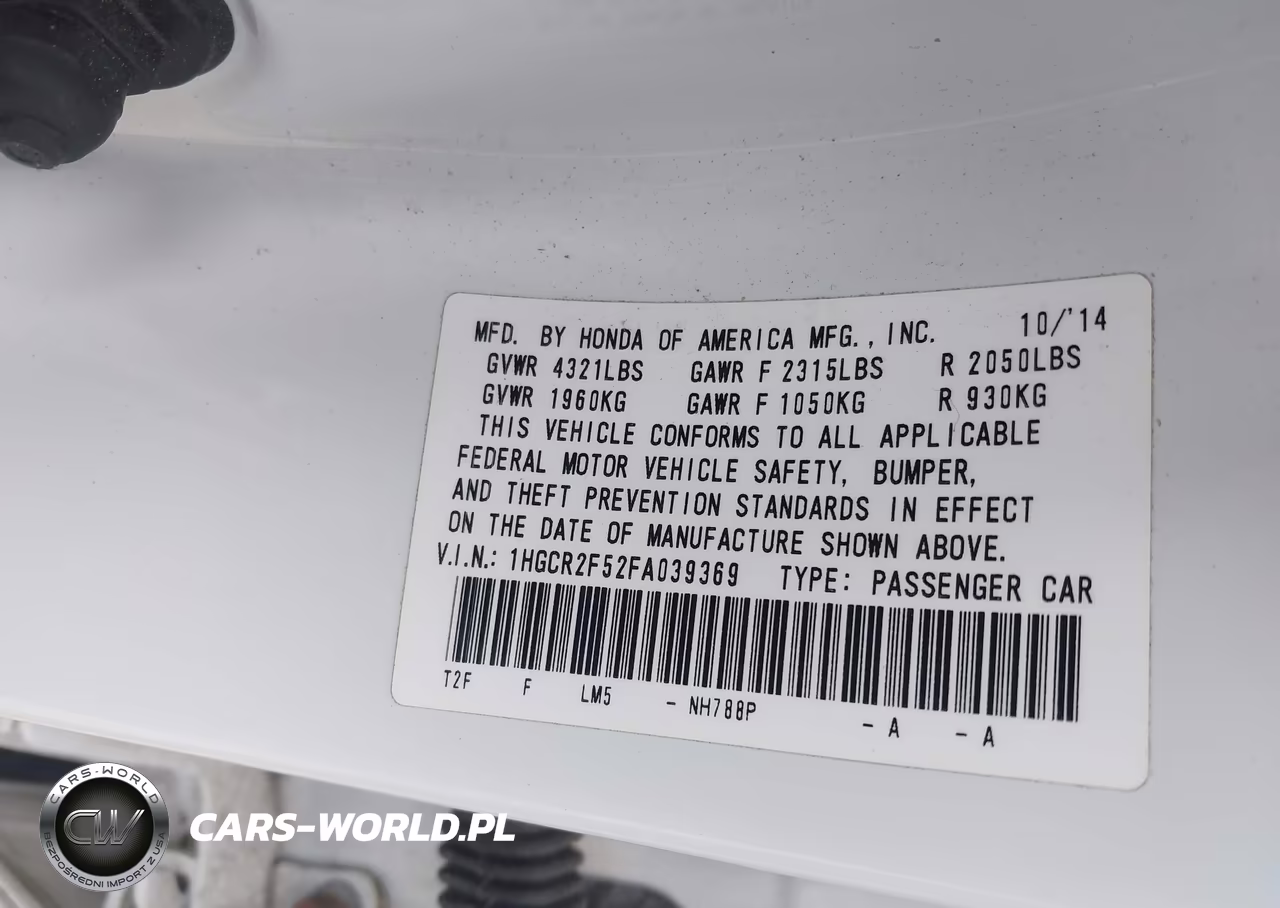 2015 Honda Accord Sport VIN:1HGCR2F52FA039369 - 9
