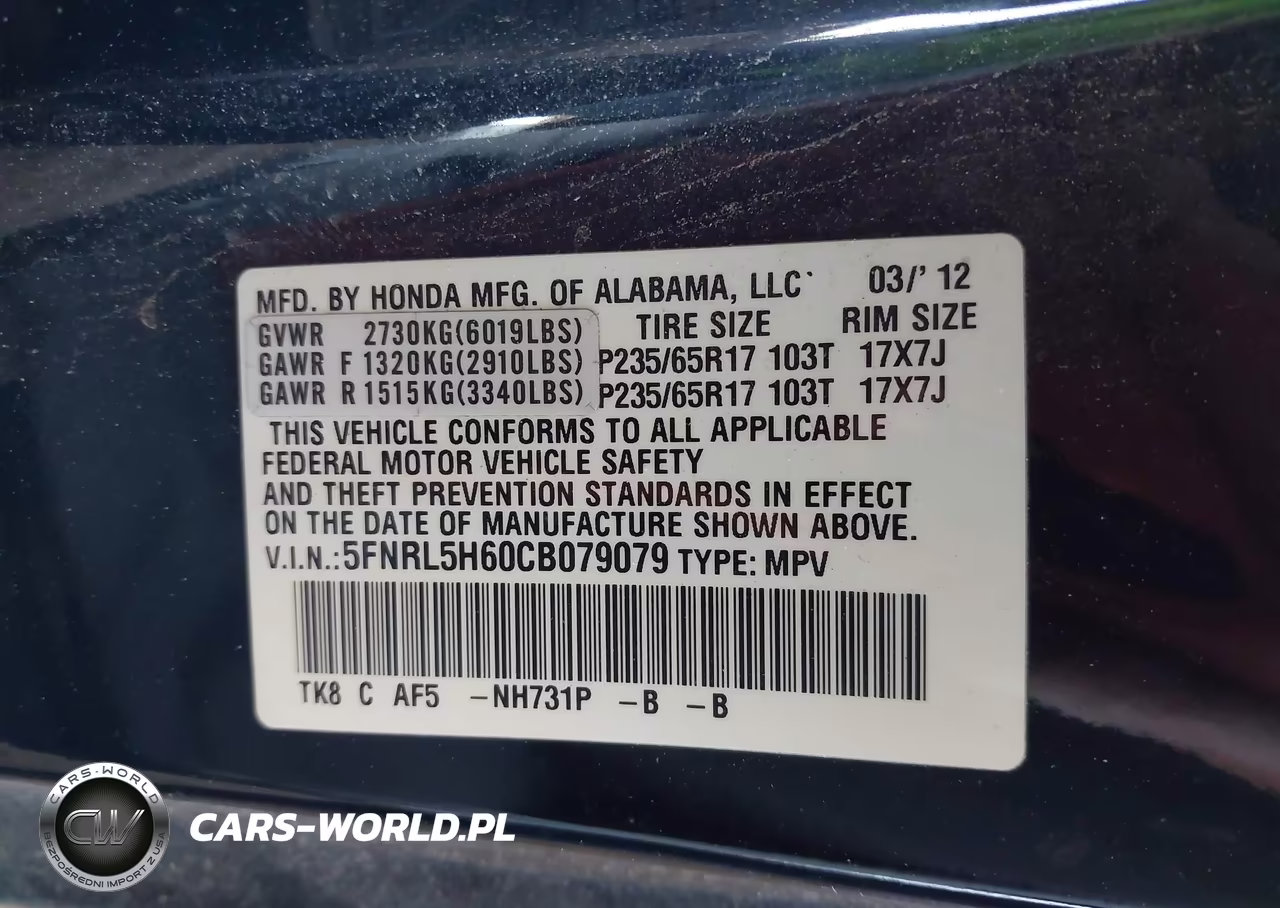 2012 Honda Odyssey Ex-L VIN:5FNRL5H60CB079079 - 9