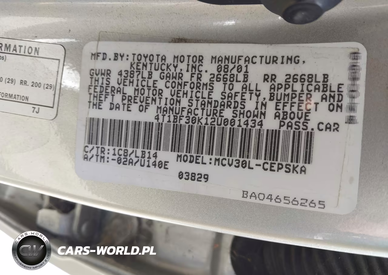 2002 Toyota Camry Se V6 VIN:4T1BF30K12U001434 - 9