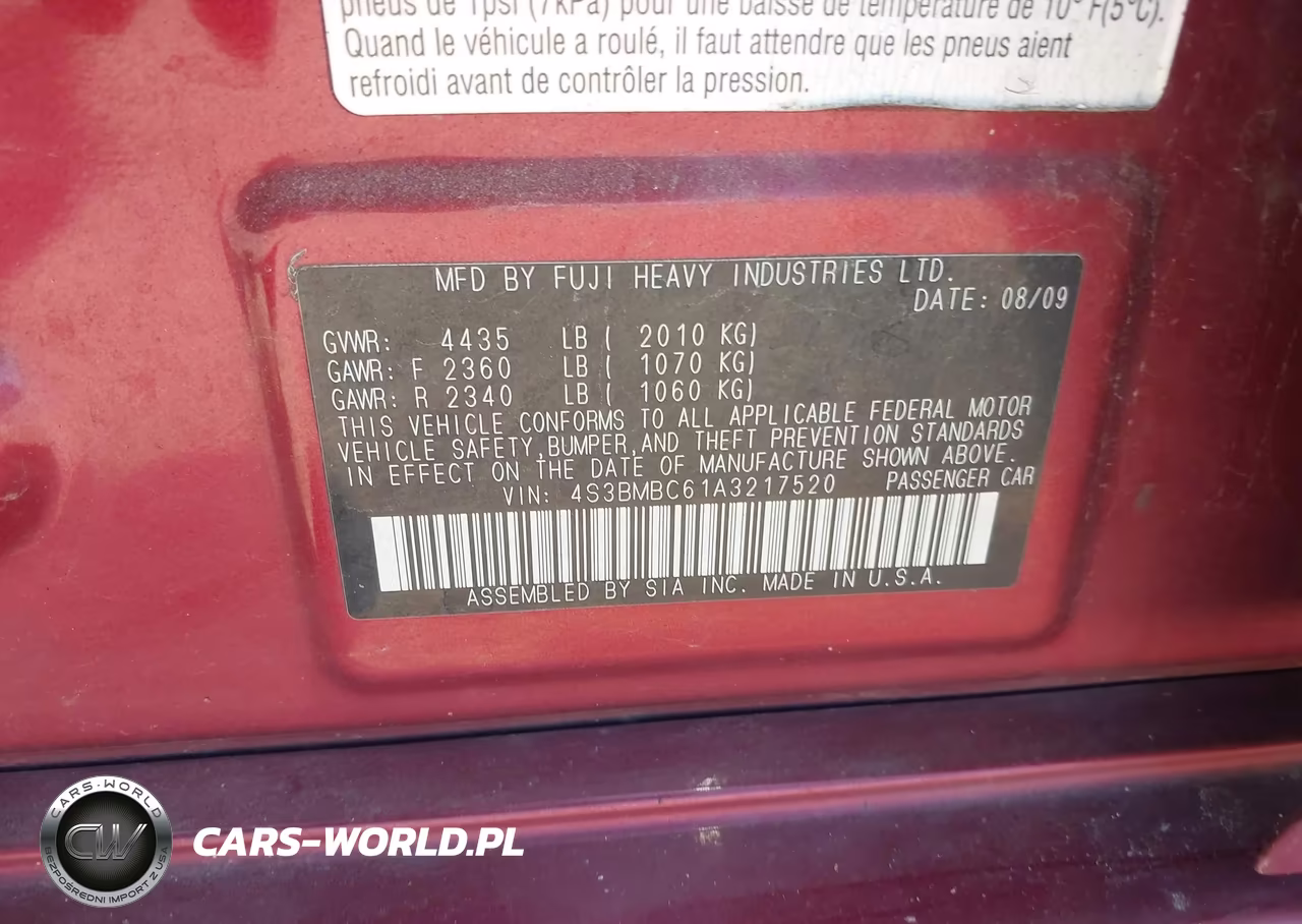 2010 Subaru Legacy 2.5I Premium VIN:4S3BMBC61A3217520 - 9
