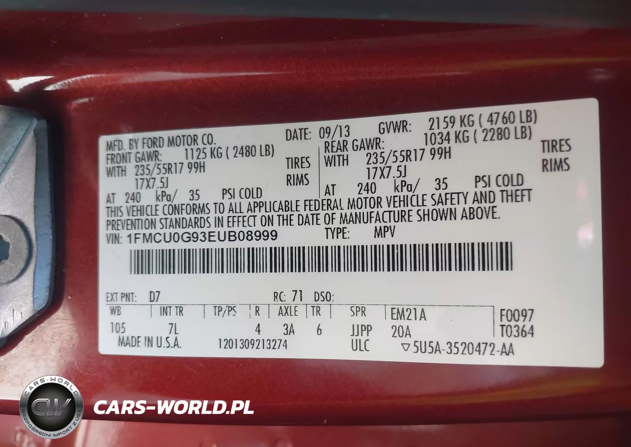 2014 Ford Escape Se VIN:1FMCU0G93EUB08999 - 9