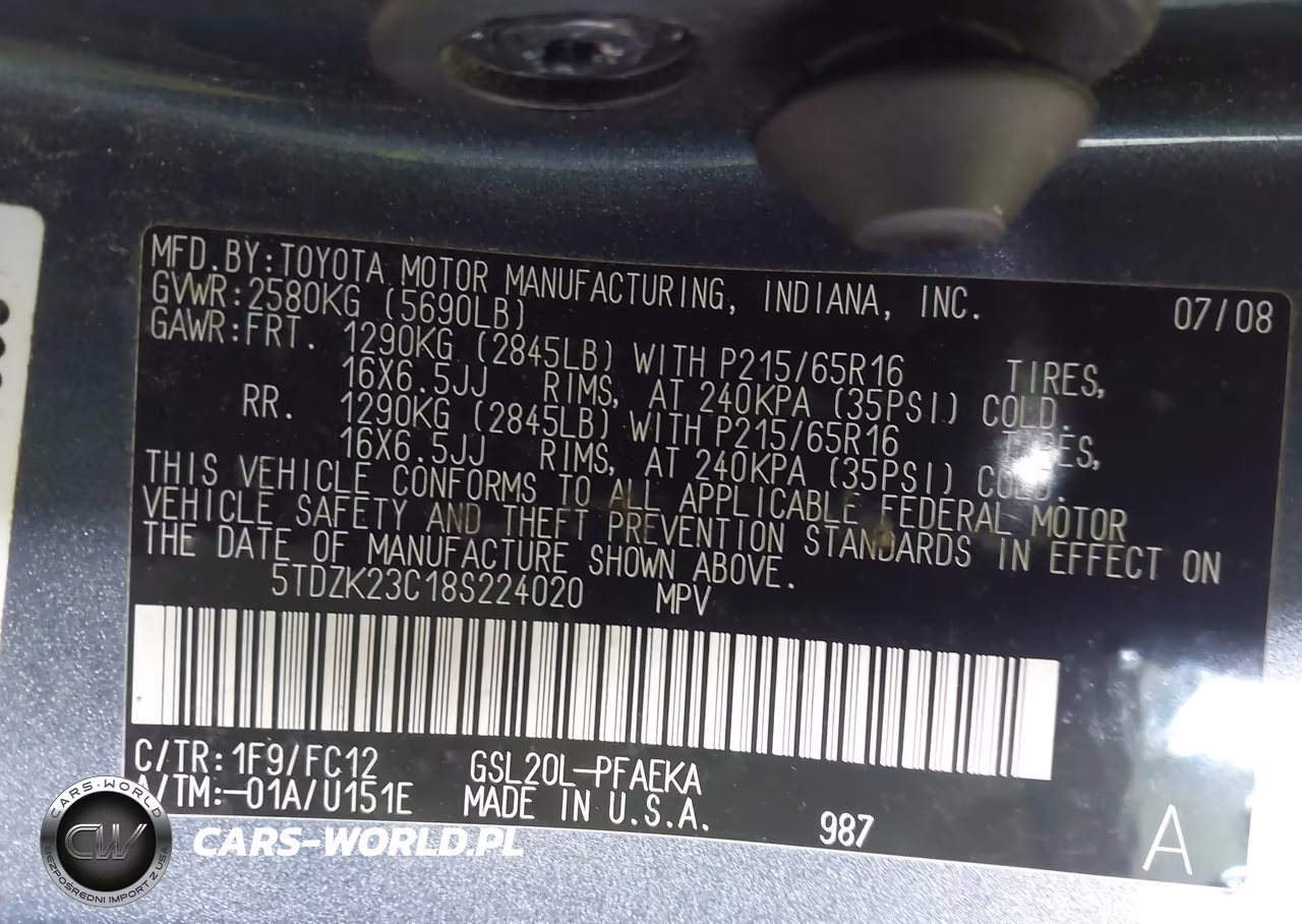 2008 Toyota Sienna Le VIN:5TDZK23C18S224020 - 9