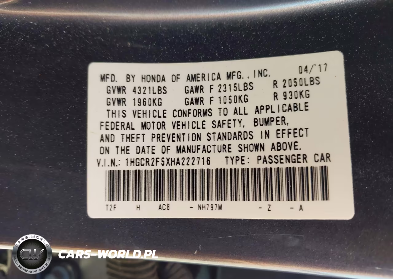 2017 Honda Accord Sport VIN:1HGCR2F5XHA222716 - 9