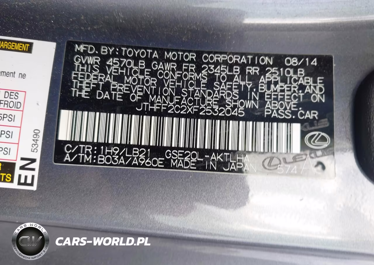 2015 LEXUS IS 250C VIN:JTHFF2C2XF2532045 - 9