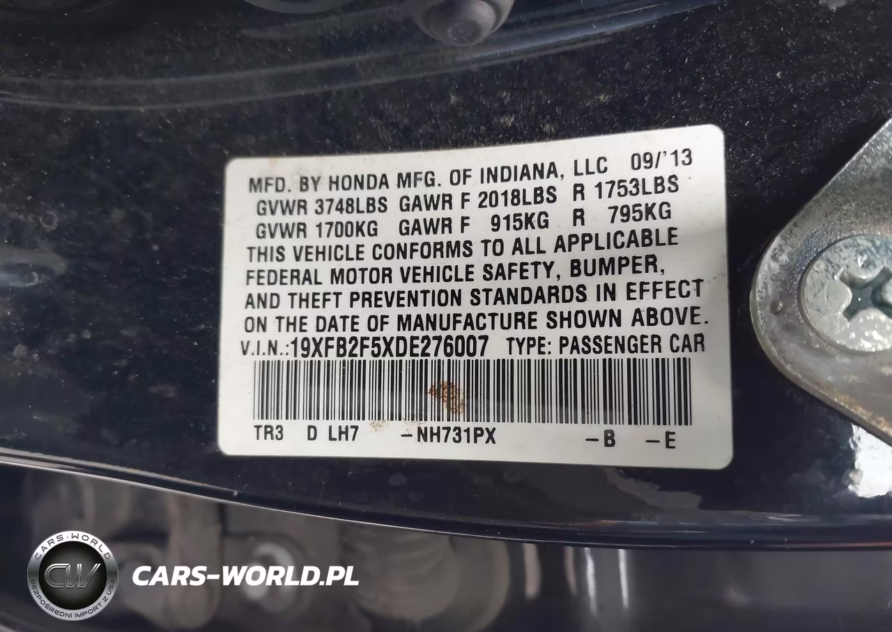 2013 Honda Civic Lx VIN:19XFB2F5XDE276007 - 9