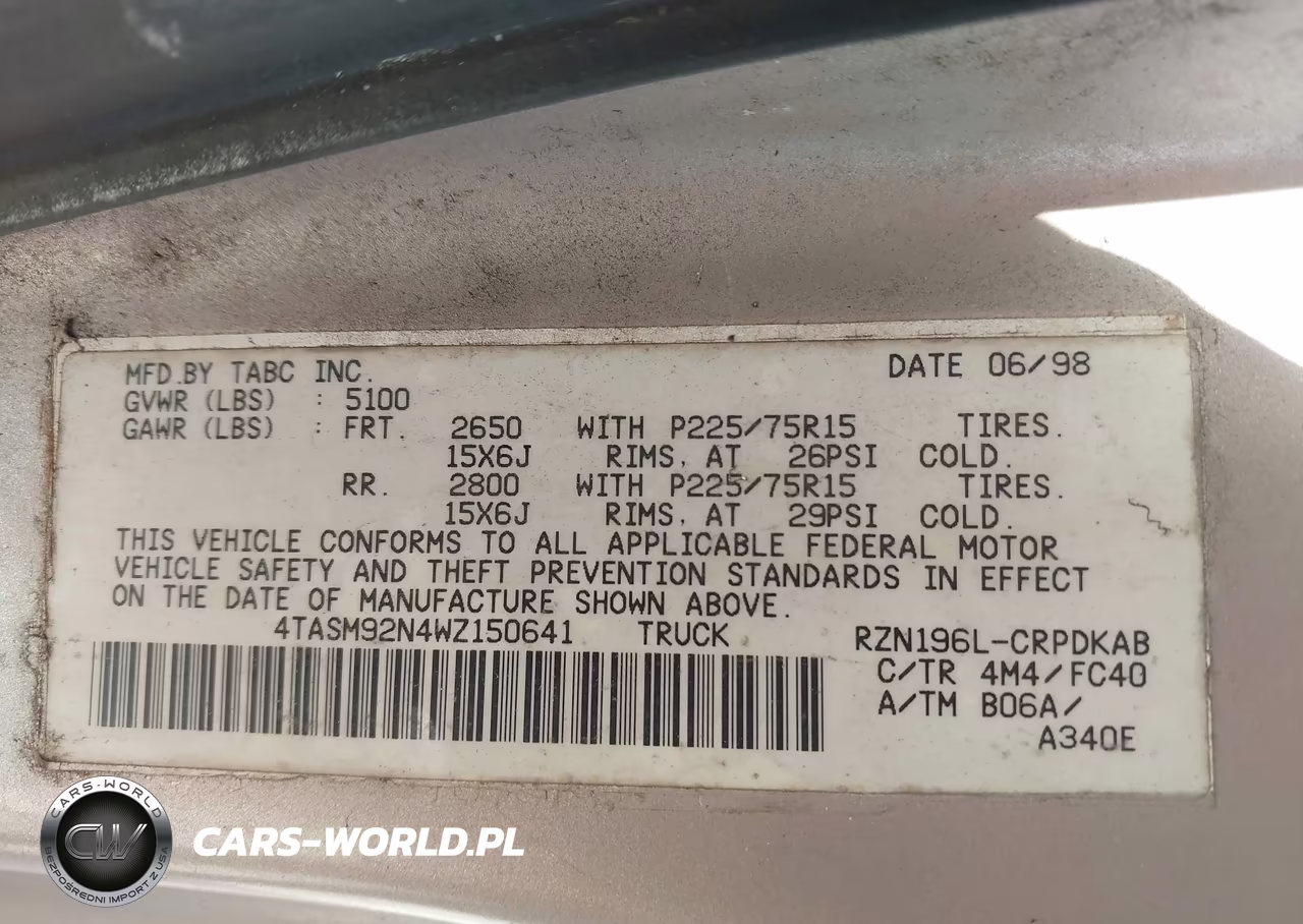 1998 Toyota Tacoma Prerunner VIN:4TASM92N4WZ150641 - 9
