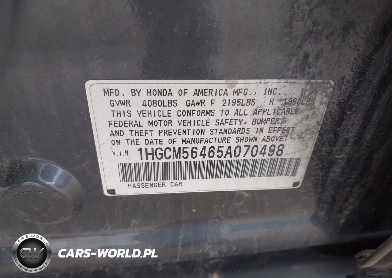 2005 Honda Accord 2.4 Lx VIN:1HGCM56465A070498 - 9