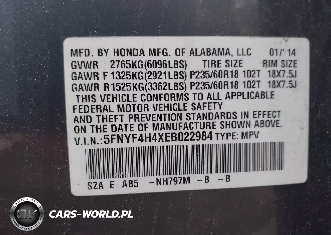 2014 Honda Pilot Ex VIN:5FNYF4H4XEB022984 - 9