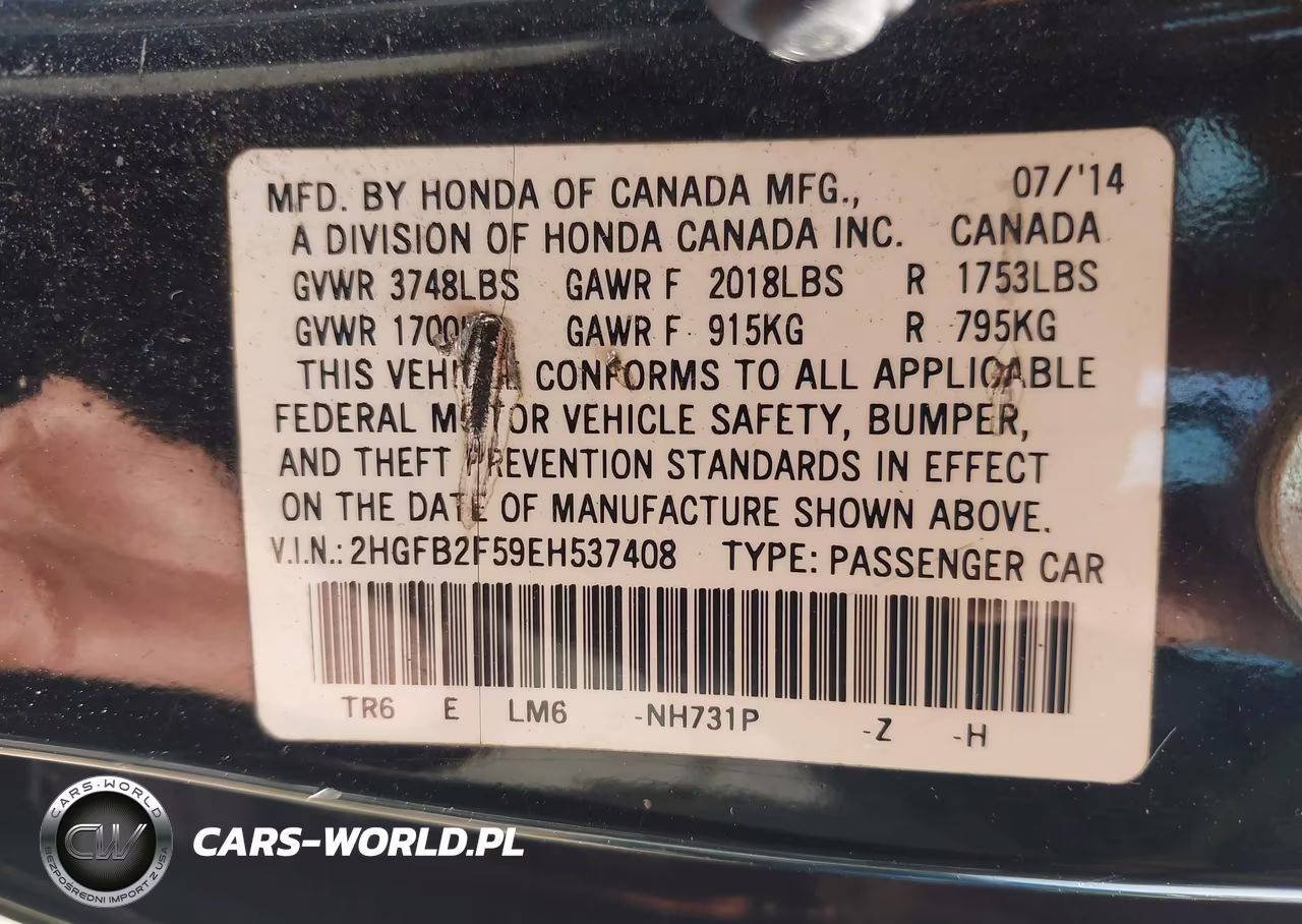 2014 Honda Civic Lx VIN:2HGFB2F59EH537408 - 9