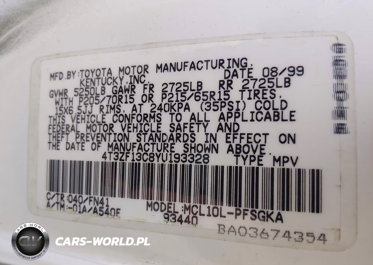 2000 Toyota Sienna Le VIN:4T3ZF13C8YU193328 - 9