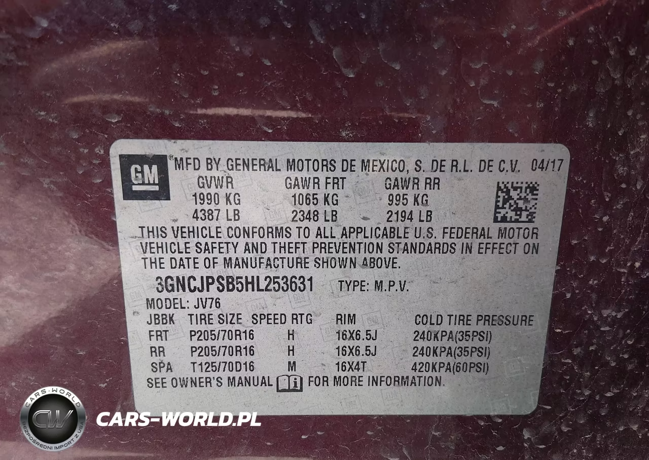 2017 Chevrolet Trax Lt VIN:3GNCJPSB5HL253631 - 9