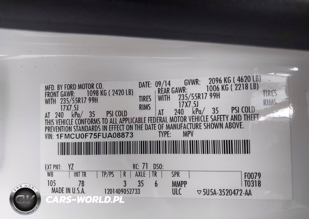 2015 Ford Escape S VIN:1FMCU0F75FUA08873 - 9