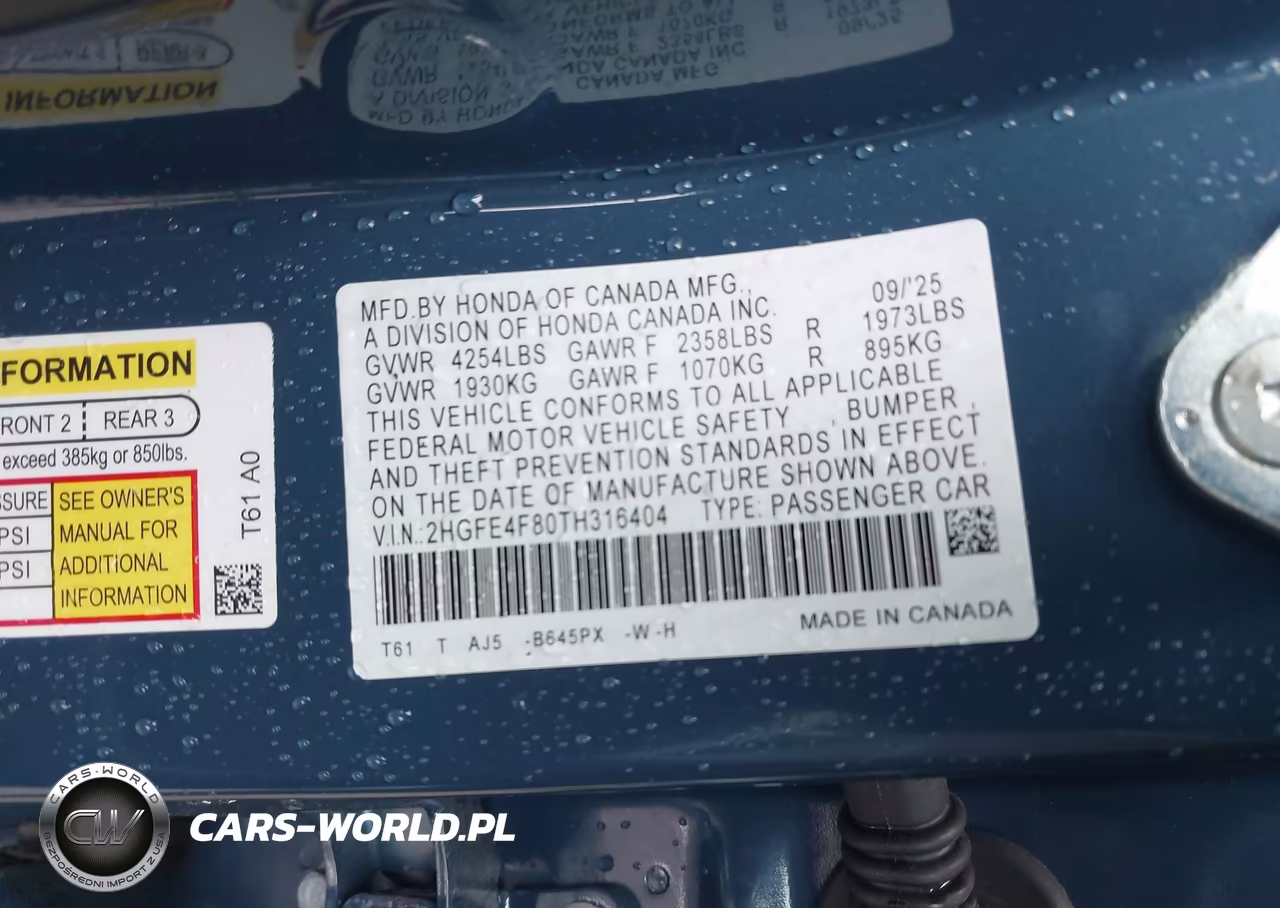 2026 Honda Civic Hybrid Sport-Sport Touring VIN:2HGFE4F80TH316404 - 9