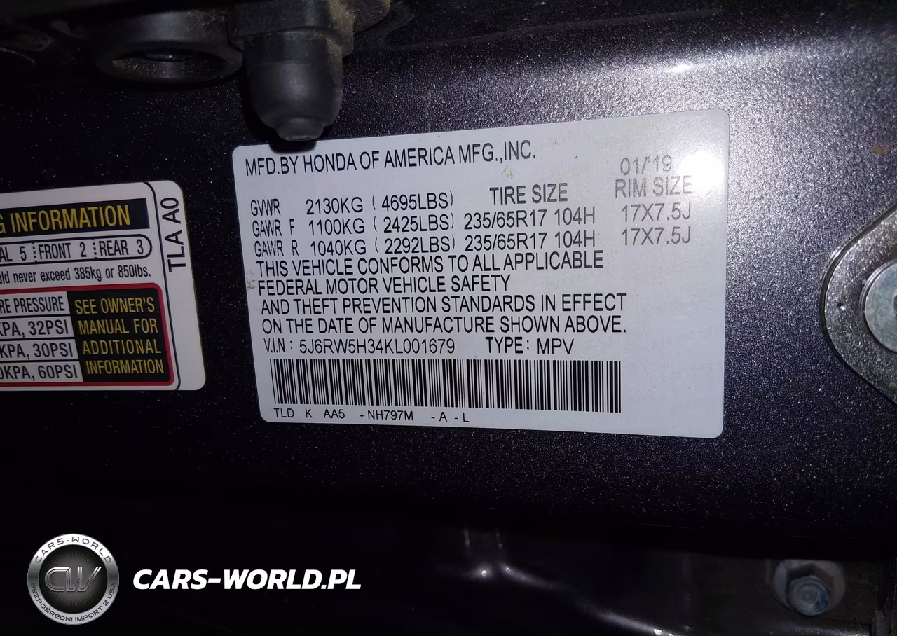 2019 Honda Cr-V Lx VIN:5J6RW5H34KL001679 - 9