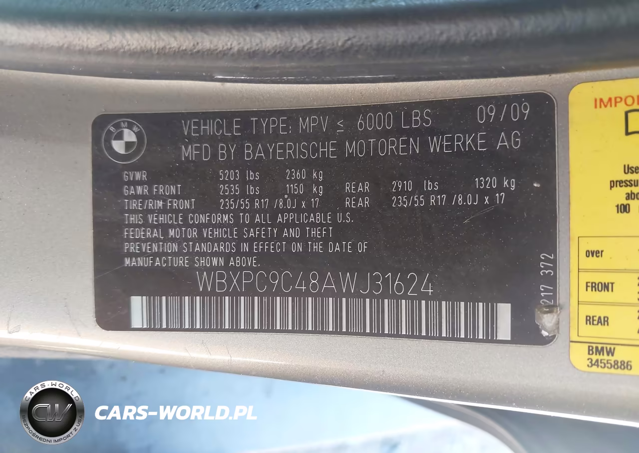 2010 BMW X3 xDrive30I VIN:WBXPC9C48AWJ31624 - 9