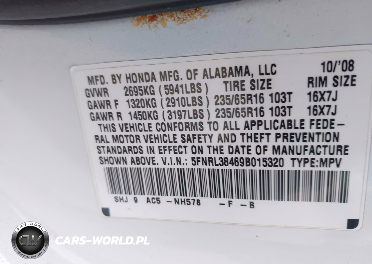 2009 Honda Odyssey Ex VIN:5FNRL38469B015320 - 9