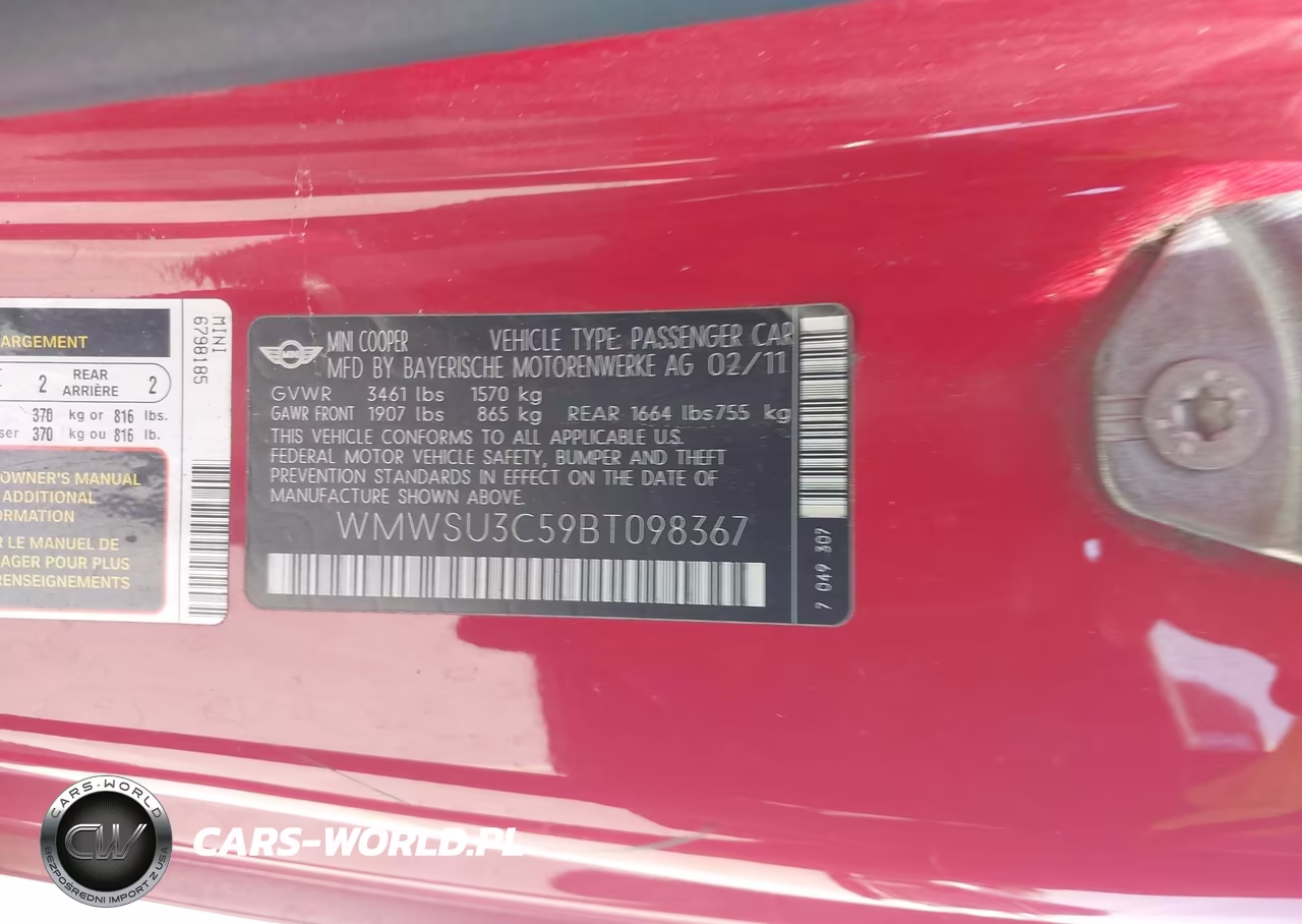 2011 Mini Cooper VIN:WMWSU3C59BT098367 - 9