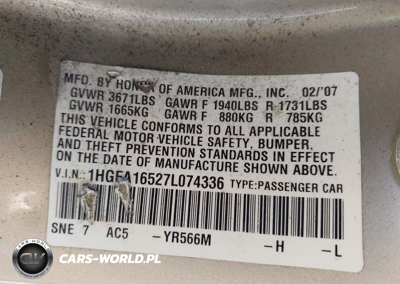 2007 Honda Civic Lx VIN:1HGFA16527L074336 - 9