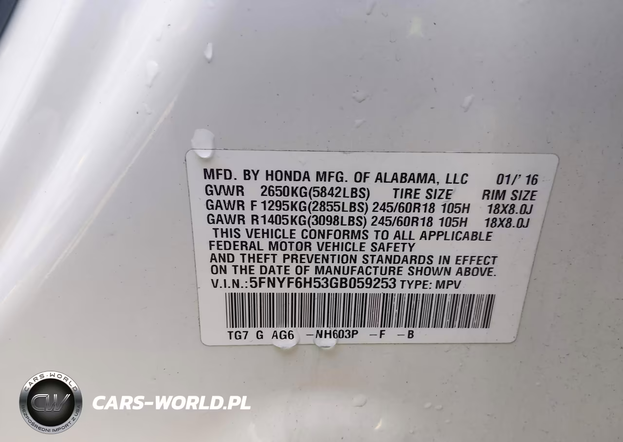 2016 Honda Pilot Ex-L VIN:5FNYF6H53GB059253 - 9