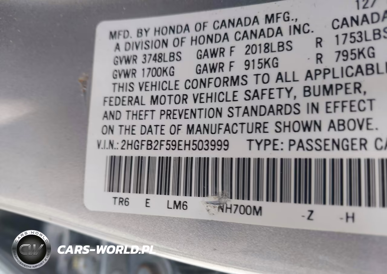 2014 Honda Civic Lx VIN:2HGFB2F59EH503999 - 9