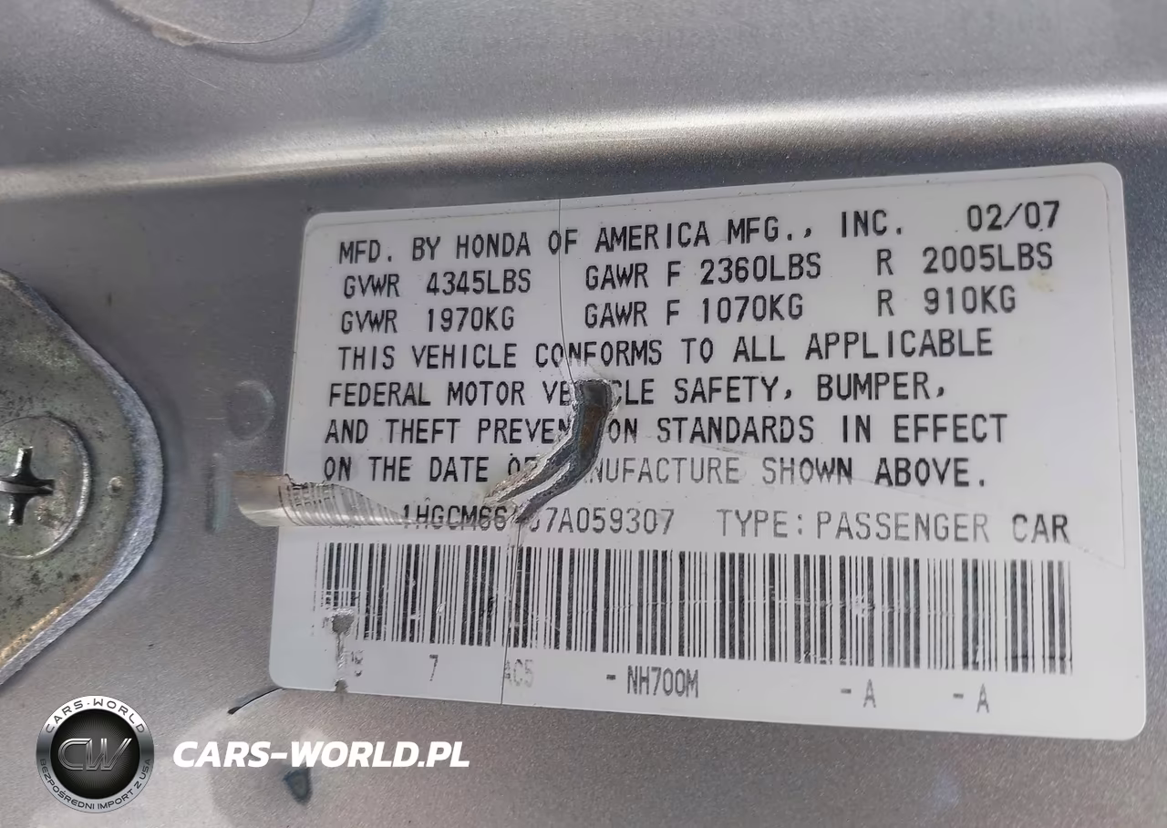2007 Honda Accord 3.0 Se VIN:1HGCM66457A059307 - 9