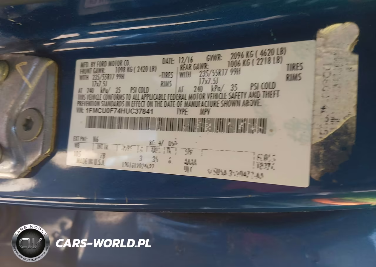 2017 Ford Escape S VIN:1FMCU0F74HUC37841 - 9