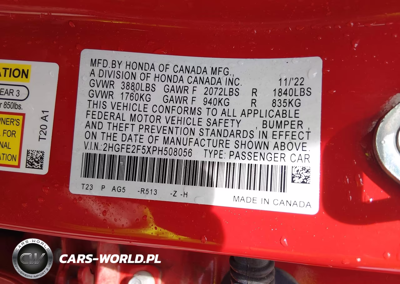 2023 Honda Civic Sport VIN:2HGFE2F5XPH508056 - 9