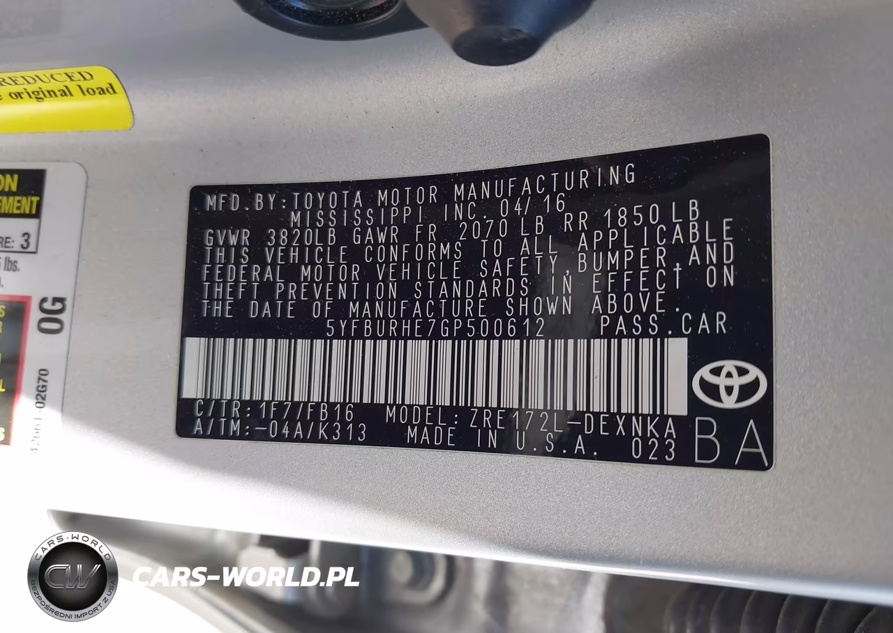 2016 Toyota Corolla Le VIN:5YFBURHE7GP500612 - 9