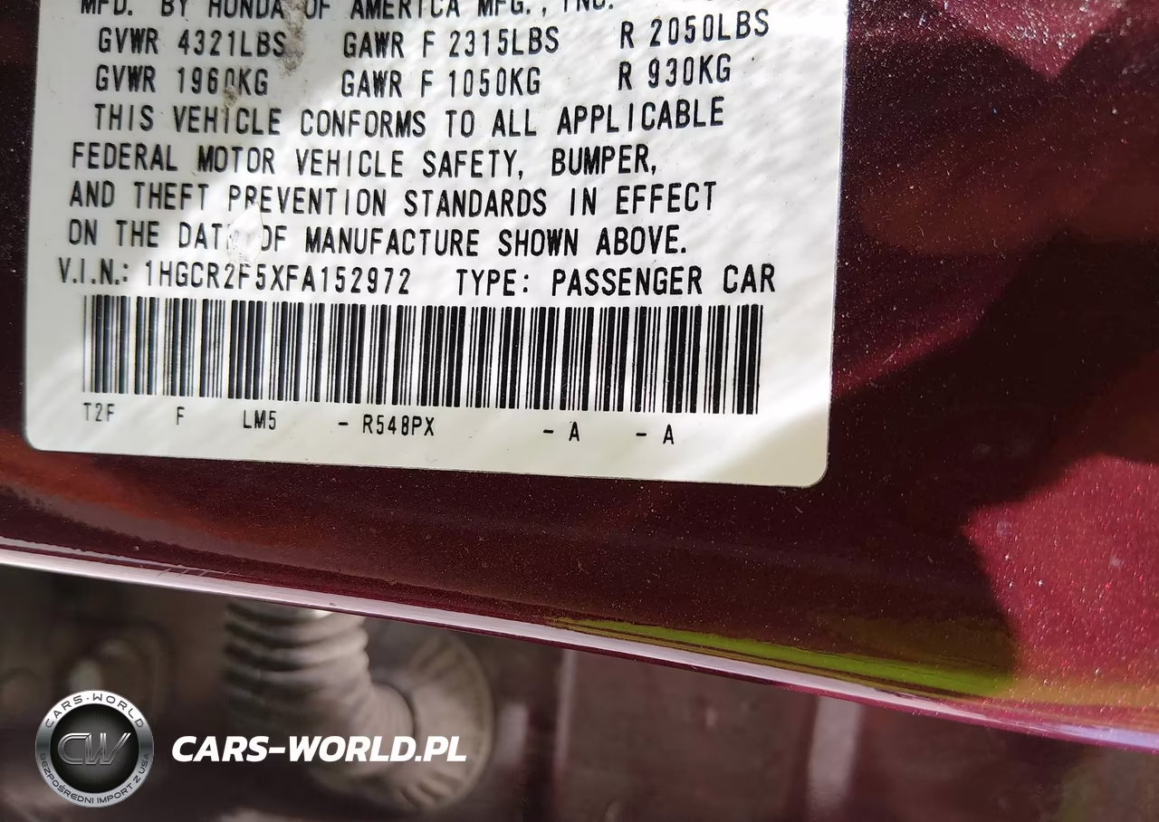 2015 Honda Accord Sport VIN:1HGCR2F5XFA152972 - 9
